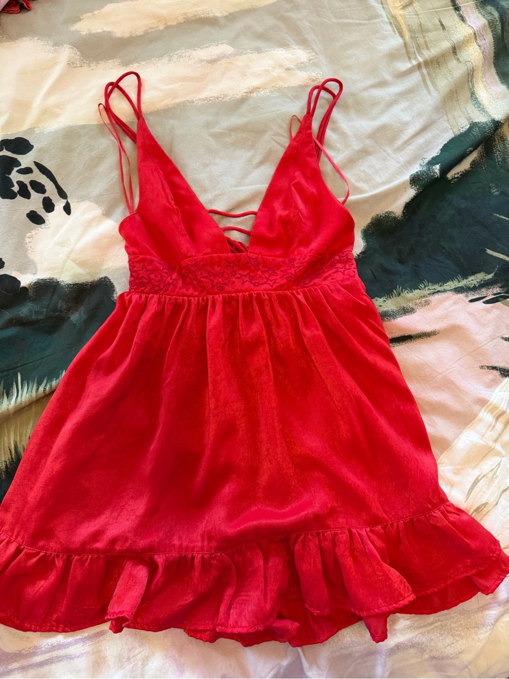 Red Strappy Ruffle Babydoll Mini Dress